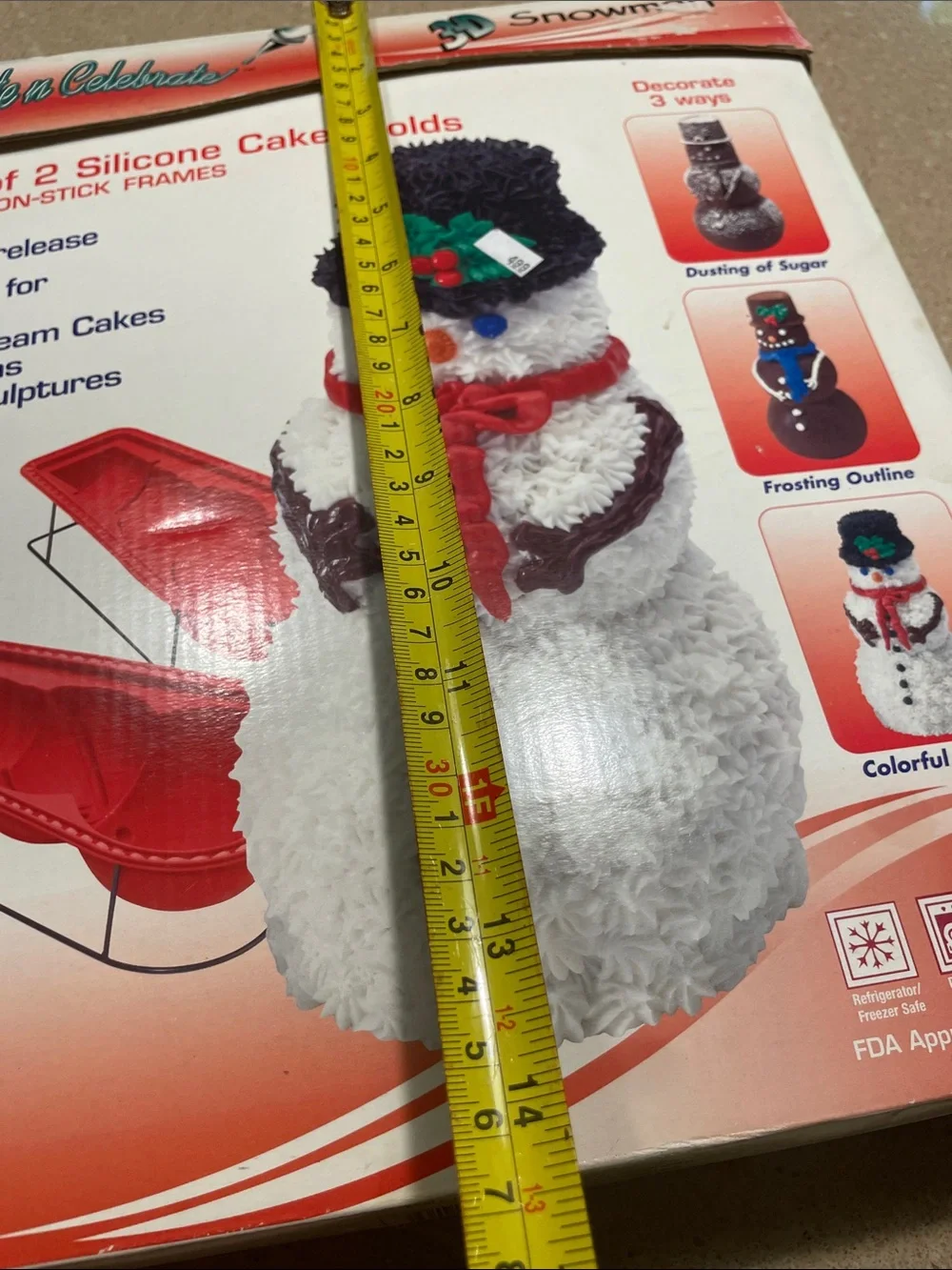 Vintage 3D Snowman Silicone Cake Mold - White & Red